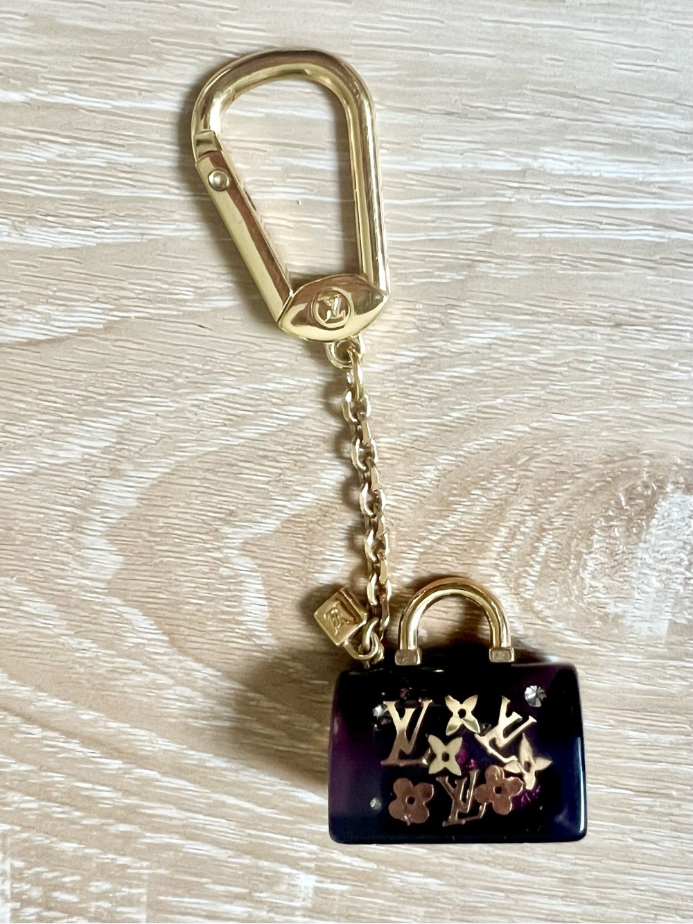 LOUIS VUITTON
Dark Purple Speedy Inclusion Nacres Resin Keychain/Bag Charm